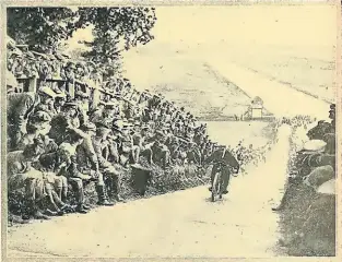  ?? ?? This is a scan from The Motor Cycle of September 9, 1915. The original was reproduced in The Classic Motorcycle piece I wrote some years ago and shows prewar racer Lt Frank McNab taking part in the under 550cc hill climb on his V-twin Indian on September 4, 1915 in front of a large crowd – I suspect this is because it was the penultimat­e event of the day.