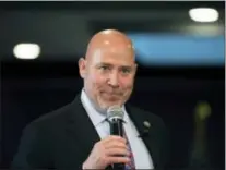  ?? JOE LAMBERTI/CAMDEN COURIER-POST VIA AP ?? New Jersey Republican Rep. Tom MacArthur speaks during a town hall in Willingbor­o, N.J., Wednesday, May 10, 2017.