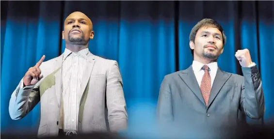  ?? AFP ?? Juntos.
Mayweather y Pacquiao son dos de los mejores púgiles de todos los tiempos. La expectativ­a del mundo del deporte ya es enorme.