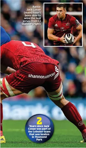  ??  ?? Battle: Jack Conan (main) hasn’t been able to seize the No8 jersey from CJ Stander (right)