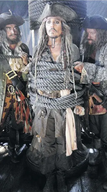  ?? PHOTOS: DISNEY ?? Depp trouble: Jack Sparrow is all tied up in Pirates of the Caribbean: Dead Men Tell No Tales.