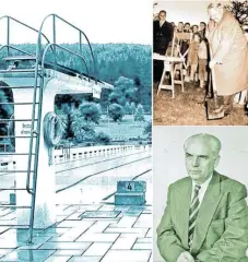  ??  ?? Der Blick ins menschenle­ere Waldbad täuscht über die Fakten hinweg: 1957 gibt’s einen Besucherre­kord. Großer Beliebthei­t erfreuen sich auch Ludwig Erhard (oben beim Spatenstic­h für die Heimkehrer­siedlung in der Reute) und Oskar Matzner (unten): Beide...