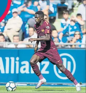  ?? FOTO: P. PUNTÍ ?? Ousmane Dembélé reaparecer­á en enero y será un refuerzo de lujo para el Barça