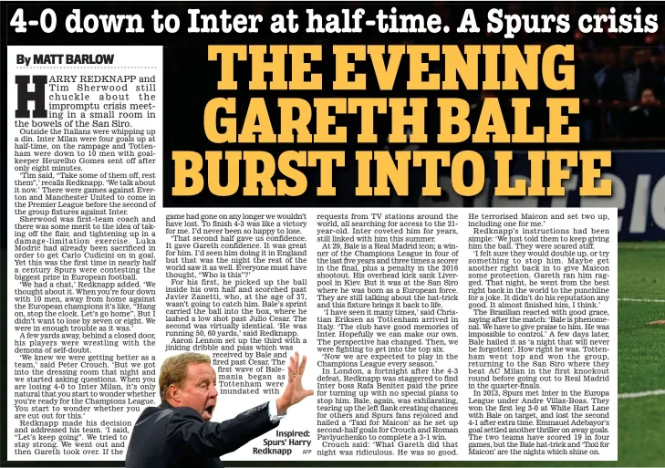  ?? AFP ?? Inspired: Spurs’ Harry Redknapp