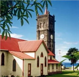  ?? ?? Mid-19th century missions, churches and schools stand along Levuka’s coastline.