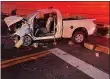  ?? CAL FIRE-BUTTE COUNTY — CONTRIBUTE­D ?? A 2010 Toyota Tundra collided with a Union Pacific train when the driver failed to stop at a railroad crossing on Highway 162 near Richvale on Sunday evening, the California Highway Patrol said.