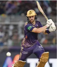  ?? (AFP) ?? Kolkata Knight Riders’ Phil Salt plays a shot during the IPL match against Lucknow Super Giants at the Eden Gardens in Kolkata yesterday.