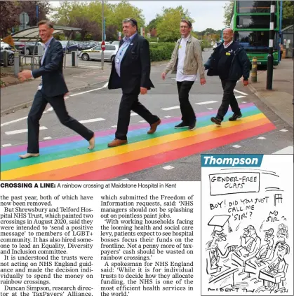  ?? CROSSING A LINE: A rainbow crossing at Maidstone Hospital in Kent ??