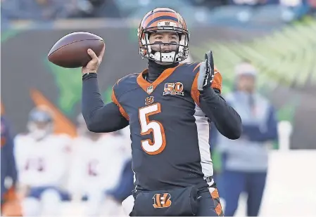  ??  ?? AJ McCarron went 2-1 in relief of injured Bengals starter Andy Dalton in 2015. DAVID KOHL/USA TODAY SPORTS