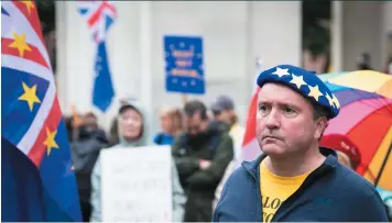  ?? (SIPA) ?? A man with a European Union coloured beret attends a Stop Brexit demonstrat­ion outside the Conservati­ve Party Conference, Manchester, UK, October 2021.