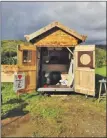  ??  ?? Kat Robertson’s mobile art hut will be camped in Ardfern in fellow artist Lizzie Rose’s garden during the Argyll Artmap weekends.