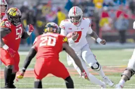  ?? NICK WASS/AP ?? Dwayne Haskins (shown this season against Maryland) is one of the best passing quarterbac­ks in Ohio State history, and he has plenty of receiving targets.