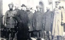  ??  ?? The group of Sikh Officers pictured in Royal York Crescent on February 9, 1917 outside the house of the former Viceroy of India. With the Sikh officers are third left, J H Reed Private Secretary to the Lord Mayor and far right, Major Edwin Corbyn