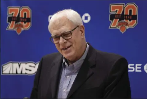  ?? JULIE JACOBSON — THE ASSOCIATED PRESS ?? New York Knicks president Phil Jackson answers questions during a news conference at the team’s training facility, Friday in Greenburgh, N.Y.