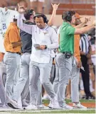  ?? JOHN GUTIERREZ/USA TODAY ?? Texas coach Steve Sarkisian has long advocated player-to-coach helmet communicat­ion, which is expected to be approved soon for the 2024 season.