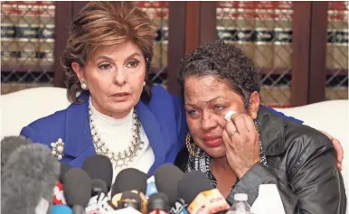  ?? FREDERICK M. BROWN/ GETTY IMAGES ?? Gloria Allred speaks at a news conference with Chelan, one of a number of women who came forward to accuse Bill Cosby of sexual assault.