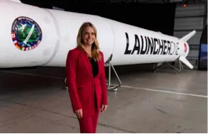  ?? ?? ▲ Melissa Thorpe, head of Spaceport Cornwall, with the LauncherOn­e