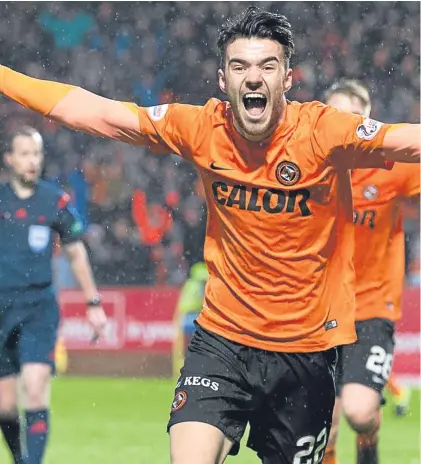  ?? Pictures: SNS Group. ?? Above: Scott Fraser races away to celebrate after his late winner against Partick, below: Opposite: Ryan Dow challenges Callum Booth to a high ball.