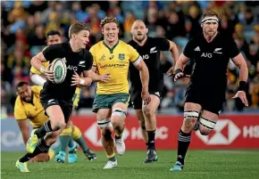  ??  ?? All Blacks No 10 Beauden Barrett razzled and dazzled in the second half against the Wallabies in Sydney.