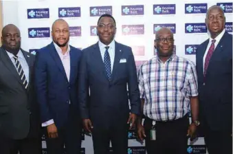  ??  ?? L-R: Chairman, Committee of E-Business Industry Heads (CeBIH), Stanley Jacobs; immediate past Chairman, Dele Adeyinka; MD/CEO, Keystone Bank, Obeahon Ohiwerei; former Chairman, CeBIH, Tunde Kuponiyi; Executive Director, Operations & Technology,...