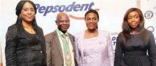  ??  ?? L-R: Nigeria Oral Care Category lead, Unilever, Ibironke Ugbaja; Nigerian Dental Associatio­n President, Dr. Bode Ijarogbe; Head of Dentistry Division, Federal Ministry of Health, Dr. Mrs. Bola Alonge; and Brand Manager, Pepsodent, Akon Imoh during the...