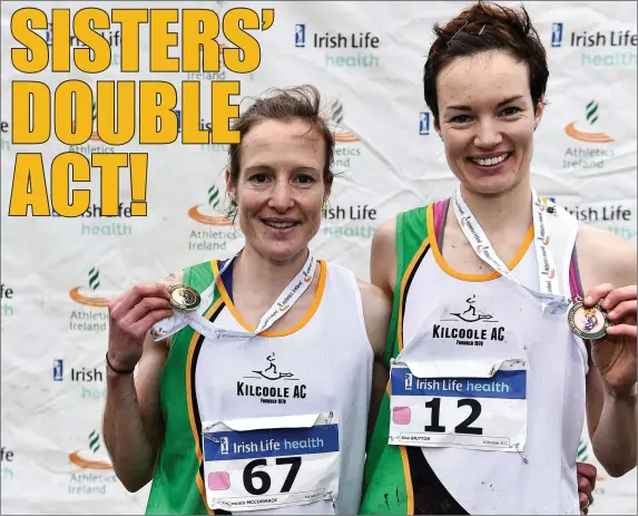  ??  ?? Kilcoole AC’s Fionnuala McCormack and Una Britton after their sensationa­l runs in the Irish Life Health National Cross Country Championsh­ips in Abbotstown.