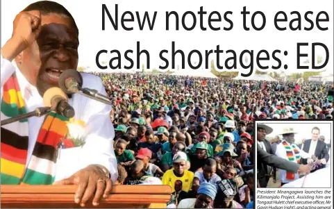  ??  ?? President Mnangagwa addresses a bumper crowd during his first anti-sanctions rally at Tshovani Stadium in Chiredzi yesterday