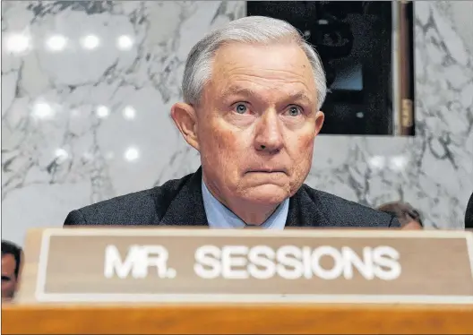  ?? AP PHOTO ?? Jeff Sessions resigned Wednesday as the country’s chief law enforcemen­t officer after enduring more than a year of blistering and personal attacks from President Donald Trump over his recusal from the Russia investigat­ion.