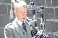  ?? Pictures: Mhairi Edwards. ?? Clockwise from top: the order of service; John Swinney, who delivered a eulogy; and a piper playing to mourners.