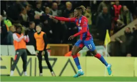  ?? Photograph: Chris Radburn/Reuters ?? Crystal Palace's Wilfried Zaha celebrates scoring his side’s equaliser against Norwich at Carrow Road, two minutes before missing a penalty.