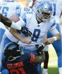  ??  ?? The Bears still have Eddie Goldman ( sacking Matthew Stafford last week), but injuries on defense are adding up.
| GETTY IMAGES