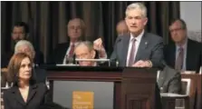  ?? MARK LENNIHAN — THE ASSOCIATED PRESS ?? Federal Reserve Board Chairman Jerome Powell speaks at the Economic Club of New York on Wednesday in New York.