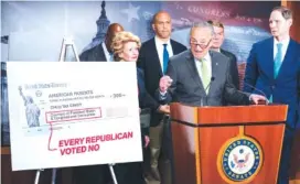  ?? AP FILE PHOTO/J. SCOTT APPLEWHITE ?? Senate Majority Leader Chuck Schumer, D-N.Y., holds a news conference to talk about the benefits of the Child Tax Credit at the Capitol in Washington.