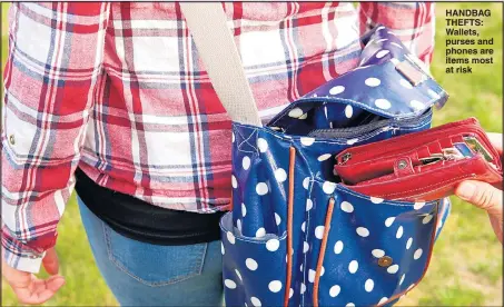  ??  ?? HANDBAG THEFTS: Wallets, purses and phones are items most at risk