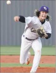  ?? PDN photo by Tom Firme ?? Red Oak’s Chase Pair lets a pitch fly during his nohitter against Pioneer in the quarterfin­al on Friday.