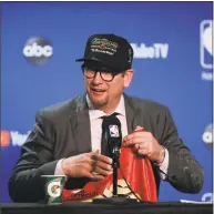  ?? Ben Margot / Associated Press ?? Raptors coach Nick Nurse speaks at a news conference after the Raptors defeated the Warriors in Game 6 of the NBA Finals on Thursday.