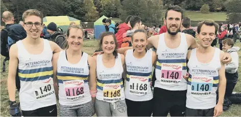  ??  ?? PAC runners at Mansfield. From the left are Dominic Moszkal, Sarah Caskey, Sophie Watson, Louise Morgan, Shaun Walton and Nathan Popple.