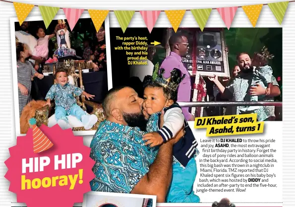 ??  ?? The party’s host, rapper Diddy, with the birthday boy and his proud dad, DJ Khaled.