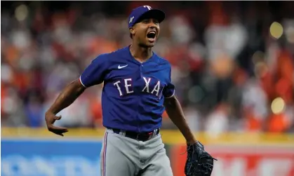 ?? ?? The Texas Rangers' Jose Leclerc reacts after the final out of Game 1. Photograph: Godofredo A Vasquez/AP