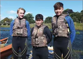  ??  ?? The Millstreet River Raft team of Luke O’Donoghue, Giuliano Malizia and Omar Daly on the banks of the Blackwater last Sunday.