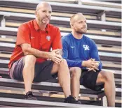  ?? ROBERTO E. ROSALES/JOURNAL ?? Serving a one-game suspension, UNM coach Jeremy Fishbein, left, and Kentucky coach Johan Cedergren watch from the stands Saturday night.