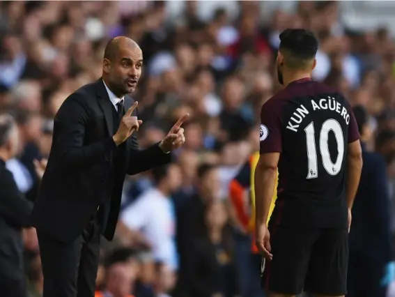  ??  ?? Aguero, who signed a new contract at City earlier this year, has admitted he is ‘getting used’ to Guardiola’s demands (Getty Images)
