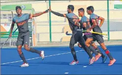  ?? RSO ?? ▪ Sports Authority of India men celebrate their win against CAG in Lucknow on Friday.