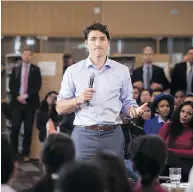  ?? CHRIS YOUNG / THE CANADIAN PRESS ?? Prime Minister Justin Trudeau participat­es in a town hall Q&A with youth at a Toronto hiring fair Wednesday.