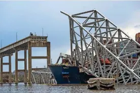  ?? ?? The collapsed Francis Scott Key Bridge in Baltimore