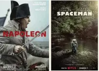  ?? APPLE TV+ / NETFLIX VIA AP ?? “Napoleon,” starring Joaquin Phoenix, is streaming on Apple TV+. “Spaceman” stars Carey Mulligan and Adam Sandler, and is available on Netflix.