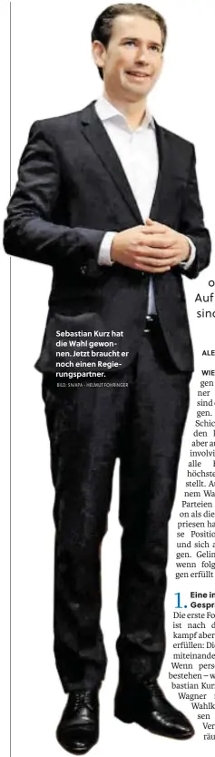  ?? BILD: SN/APA - HELMUT FOHRINGER ?? Sebastian Kurz hat die Wahl gewonnen. Jetzt braucht er noch einen Regierungs­partner.