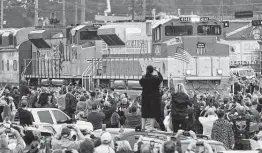  ?? Jason Fochtman / Staff file photo ?? A Union Pacific locomotive, now on exhibit in College Station, carries the body of former President George H.W. Bush through Magnolia on Dec. 6, 2018.