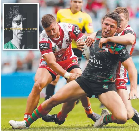  ?? TARGET: Rabbitohs prop Sam Burgess, pictured in action against the Dragons in Round 10, looms as a danger man tonight. ??