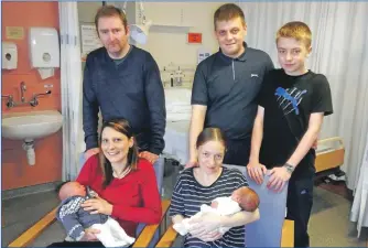  ??  ?? Murdo and Helen Smith with their new son, and dad Stephen and big brother Leon Tanner, with mum Vicki and new baby Andrew.